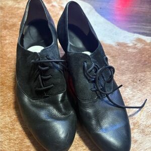 Black Leather Diamant Lace-Up Dance Shoes
